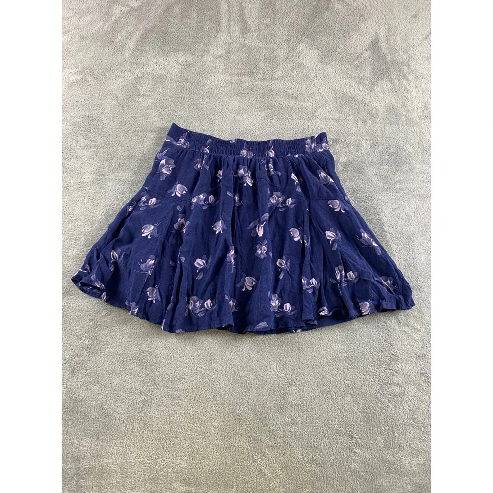 Nordstrom Girls Navy Blue Lavender Floral Mini Skirt Size L 10/12‎ Elastic Back